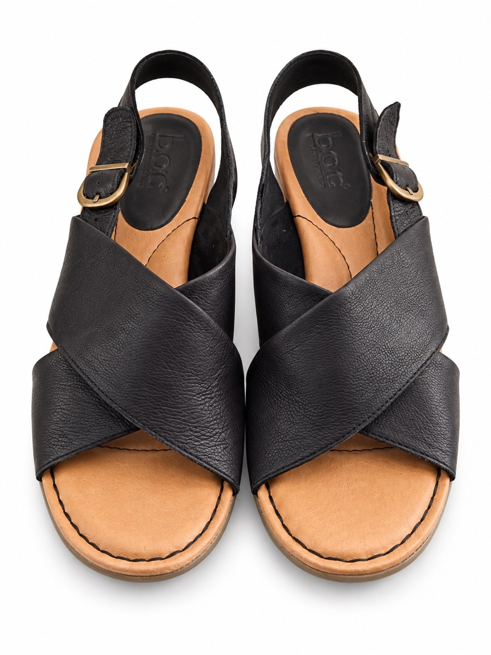 Born Black Leather Crisscross Slingback Sandals